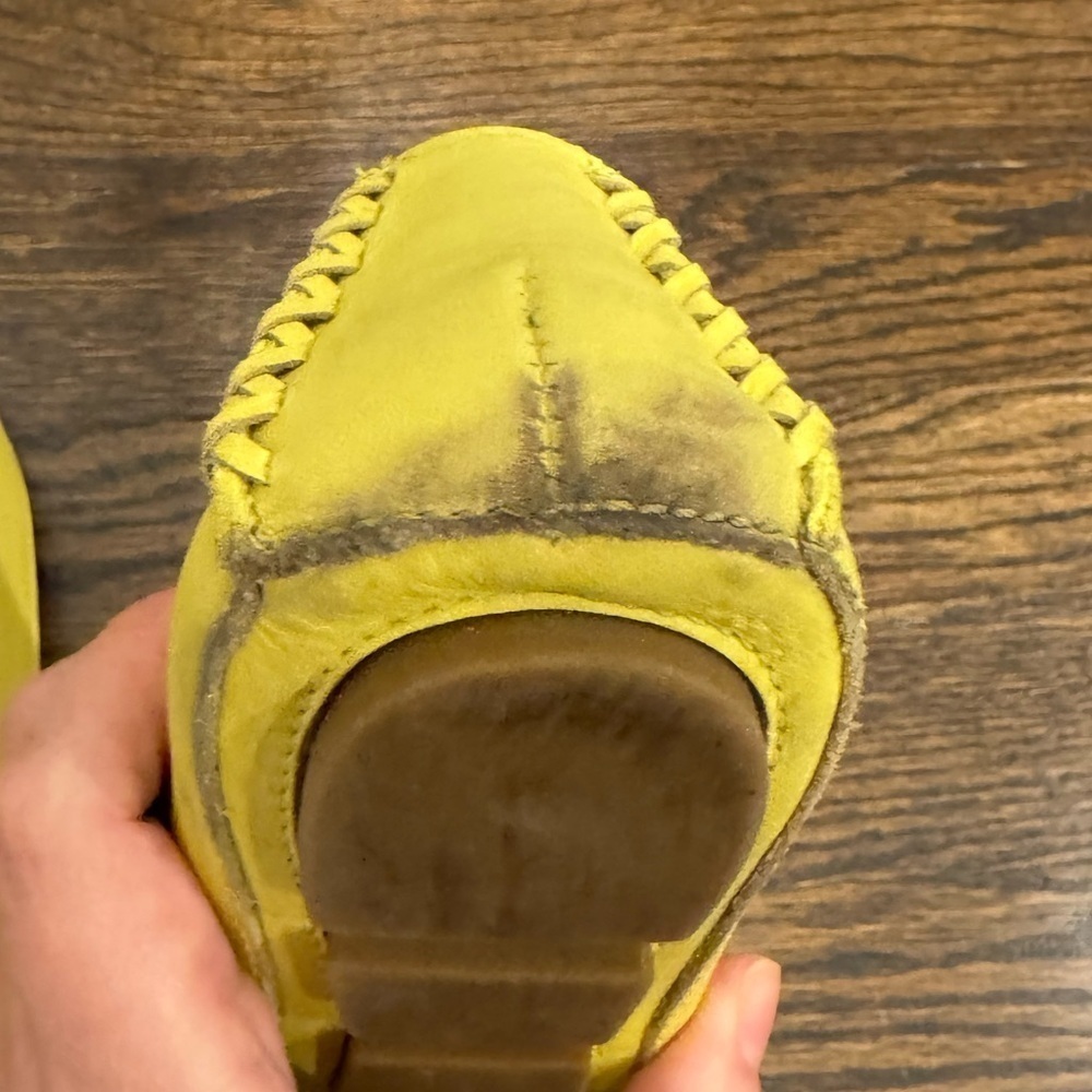 Theory Minerva Leather chartreuse Flats Moccasin Size 38.5 - Picture 5 of 11